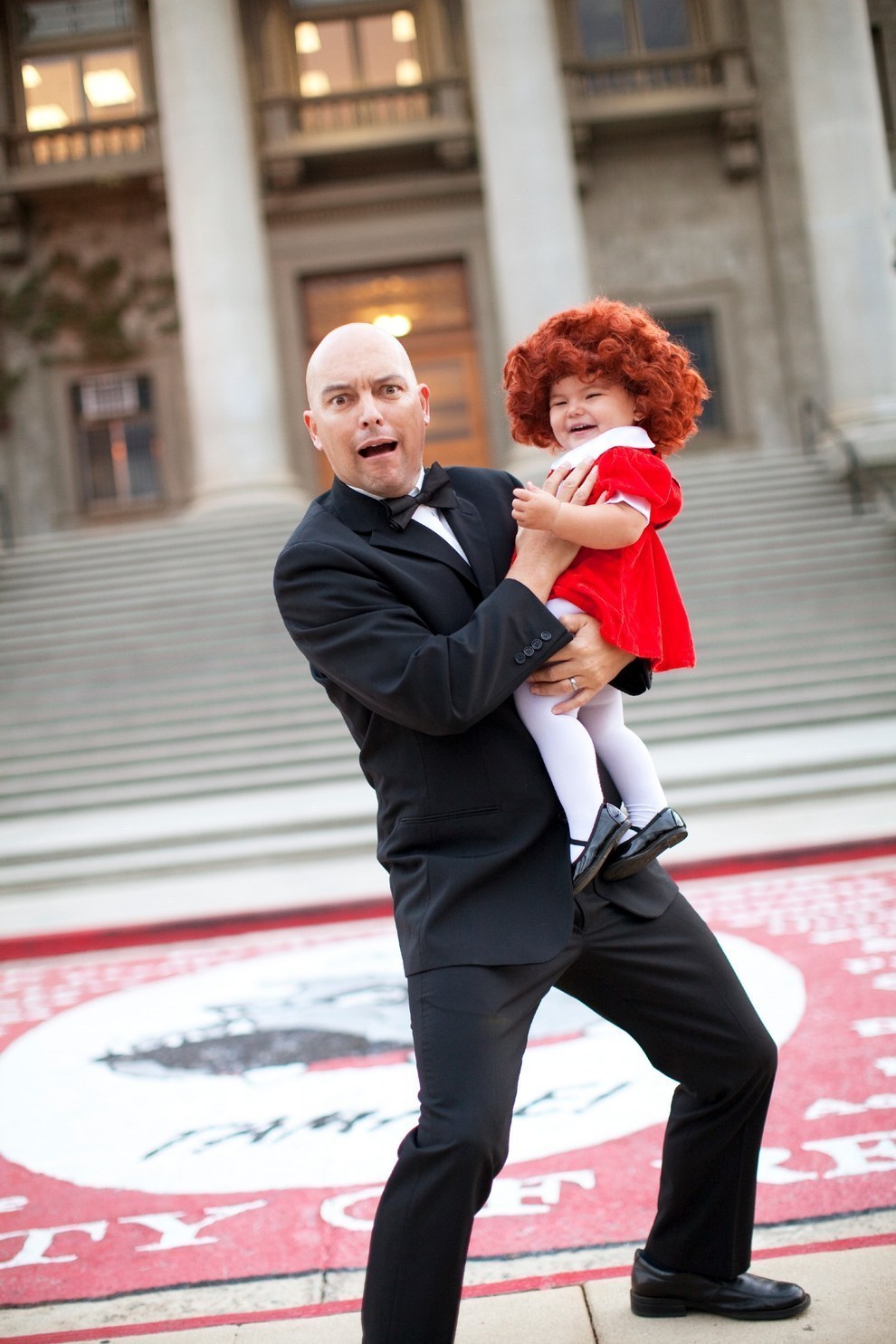 Brought her dad, Christopher, in on the fun to become Annie and Daddy Warbucks...