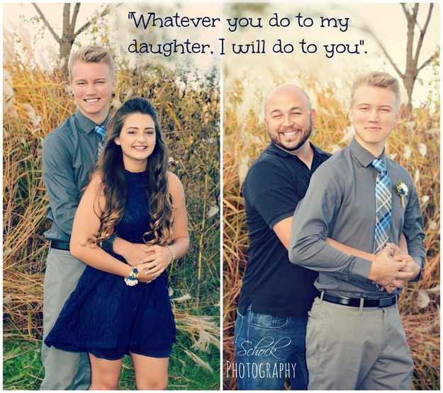 A dad from Wisconsin is drawing laughs and praise online after he posed for a hilarious picture with his daughter's boyfriend before the teens headed off to Homecoming.
