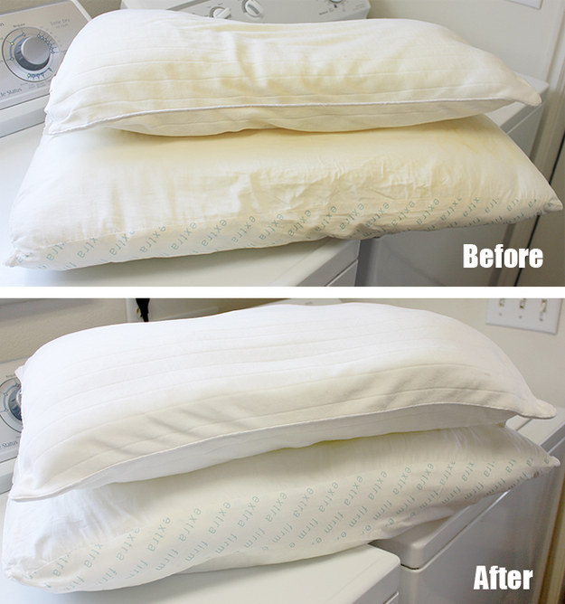 Get the sweat and face gunk off your pillows with bleach and hot water.