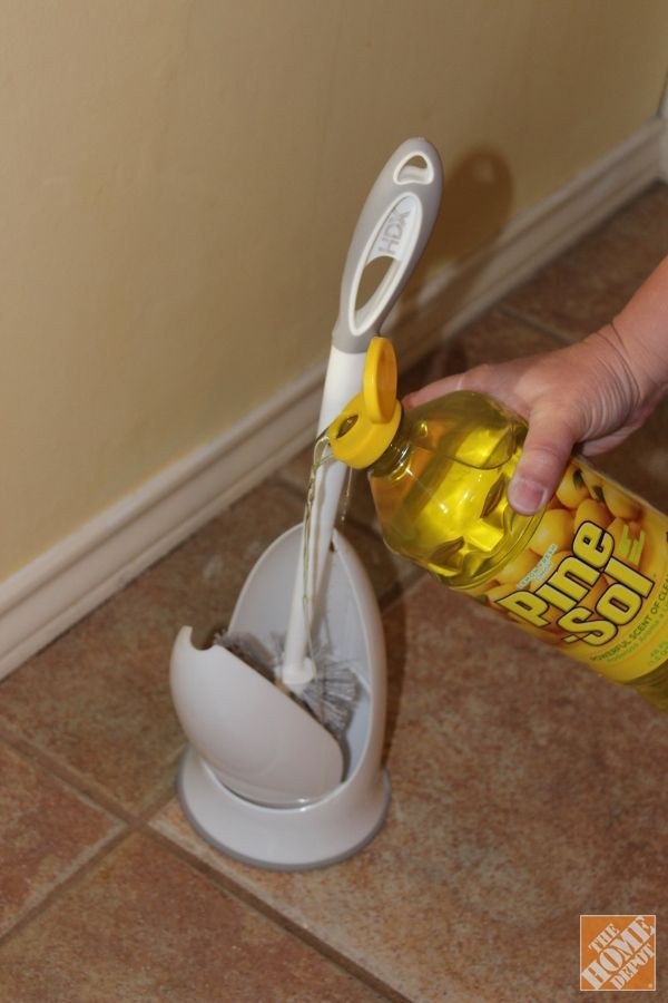 Keep your toilet brush clean and fresh smelling by pouring a bit of Pine Sol in the bottom of the holder.