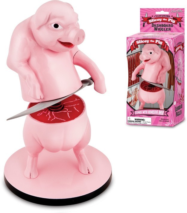 A ghastly bobble pig that will terrorize you from your car's dashboard.