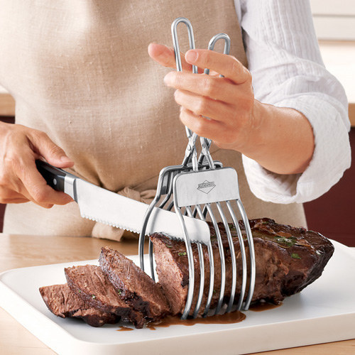 A pair of tongs that make slicing your roast fast and fair.