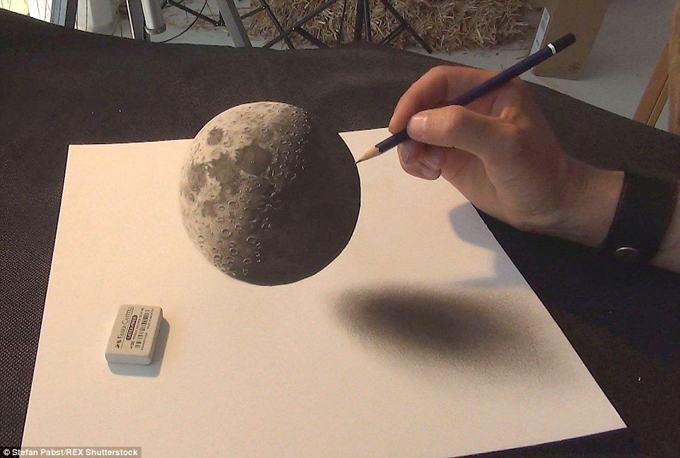 Rounded artist: He is an expert in creating realistic shapes which look as though they sit on top of the page, sometimes altering the hape of the paper he is working on to create a 3D effect