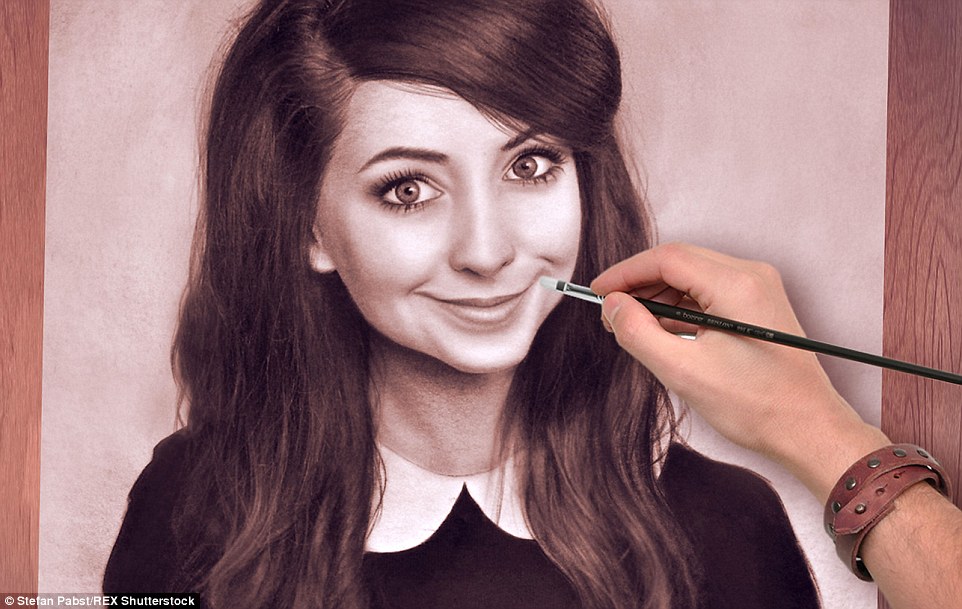 Online community: Mr Pabst also creates photorealistic portraits and this amazing drawing shows Zoe Sugg, the fashion vlogger