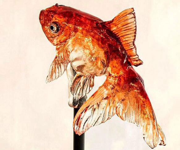 A disturbingly realistic goldfish-shaped lollipop.