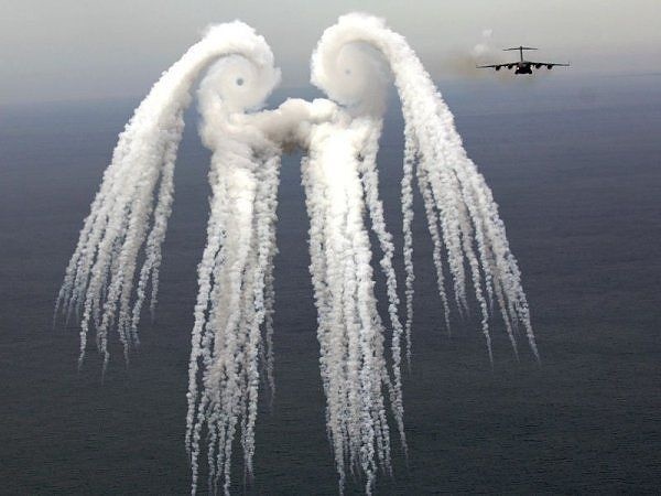 Smoke Angel Left Behind From Airplane Flares