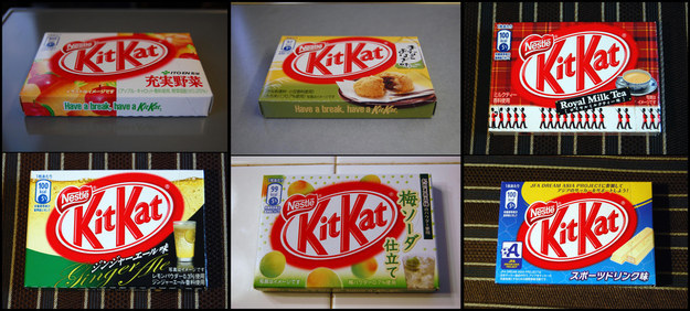 A dazzling variety of Kit Kat biscuits.