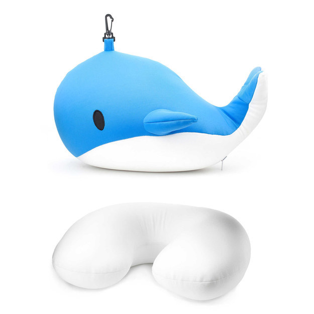A whale who transforms into a comfy travel pillow.
