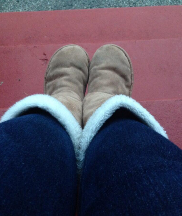 Wearing Ugg boots outside.
