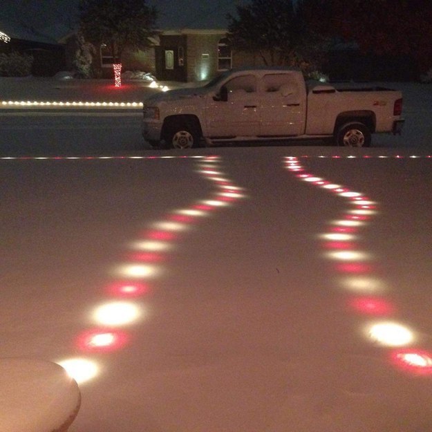These Christmas lights still glowing from under the snow.