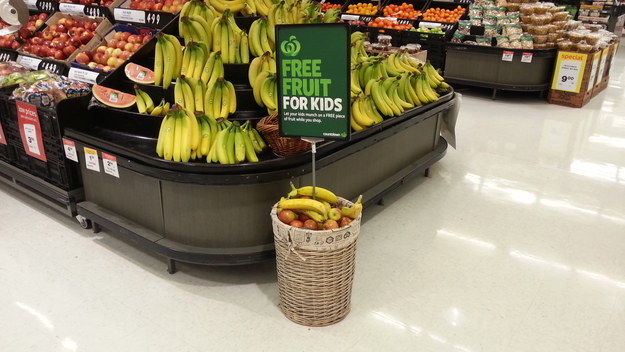 A supermarket that gives away free fruit for kids.