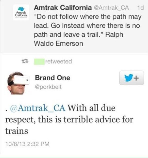 When a train company got called out on an inspirational quote.