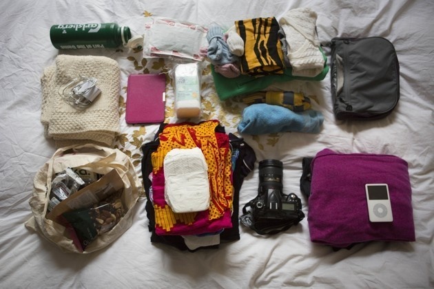 Cathelijne Geuze from the United Kingdom filled her bag with comfortable clothes for herself, a camera, iPhone, and a water bottle to stay hydrated. She also brought a blanket her aunt knitted for her baby. 