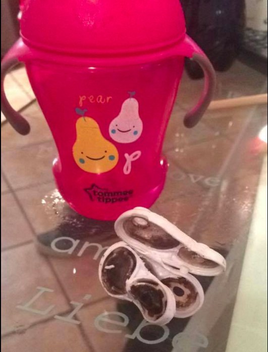 All of the parents reported washing the cup numerous times, both by hand and in the dishwasher. But the mold still built up. On Facebook, L'Hostie's photos were shared over 45,000 times and Powell's over 85,000 times.