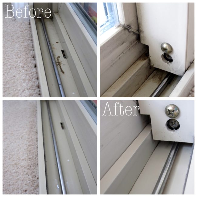 Wipe down sliding door tracks with a paper towel soaked in vinegar to have it working like new.