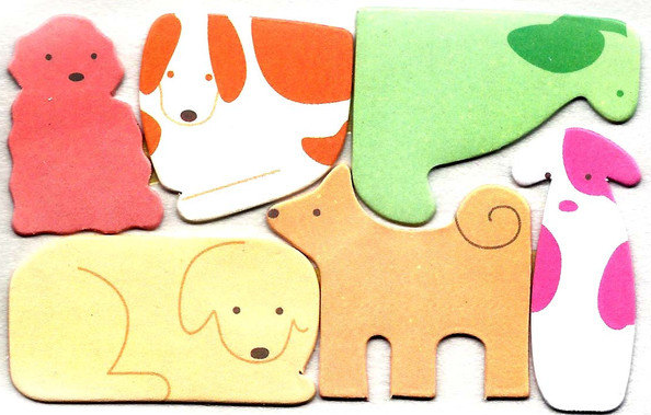 A pack of sticky notes shaped like puppies.
