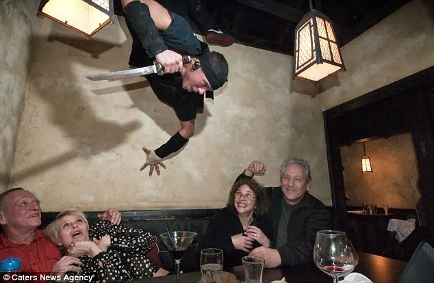 Ninja New York was designed like a 15th-century Japanese feudal village. If you're a fan of surprises and Japanese cuisine, this is the spot for you. As shown in this photo, servers dress and act the part.