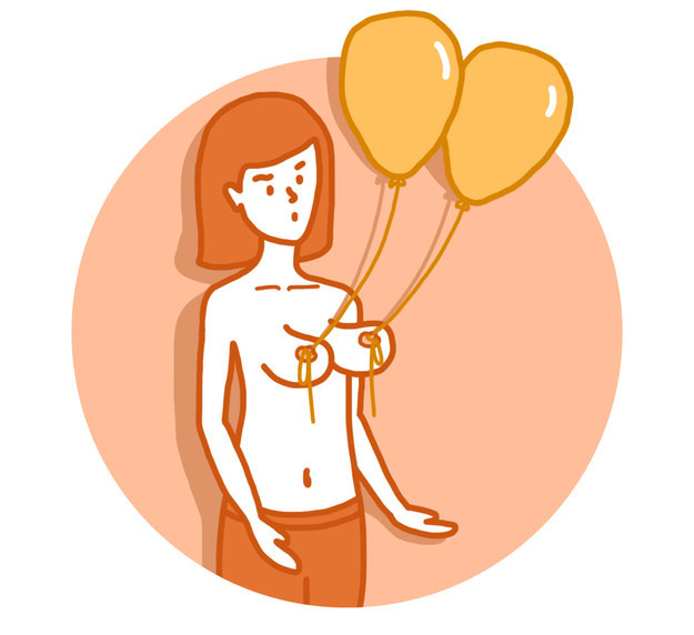 Tie balloons to your nipples.