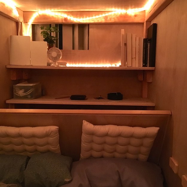 The pod, inspired by Japanese capsule hotels, is the type of comfortable and soundproof space Berkowitz said he was looking for in a room. Calling himself a "neurotic sleeper," Berkowitz said he needs peace and quiet to rest.