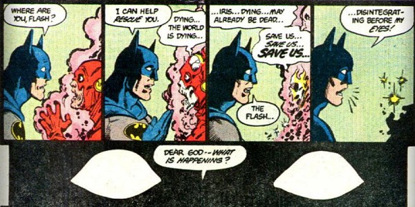 Flash warns Batman in "Crisis on Infinite Earths"