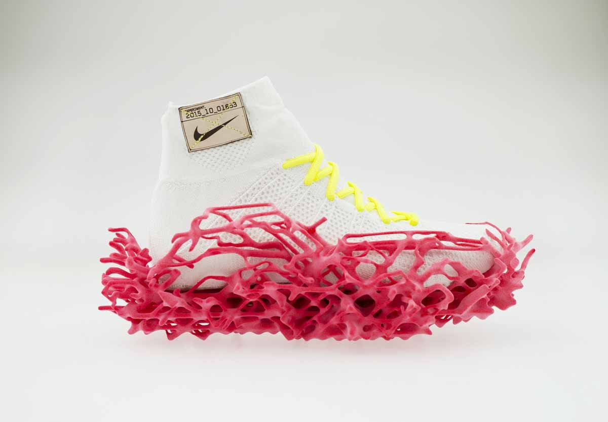 The 3D-printed outsole was inspired by a pressure map of the foot and flexes when you walk.
