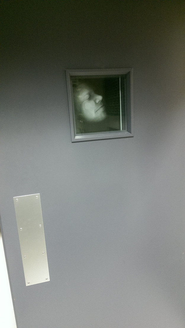 The person who photocopied their own face and stuck it on the office door window: