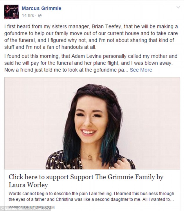 Christina's brother Marcus shared the news on Facebook that the star had personally called his mother to make the gesture