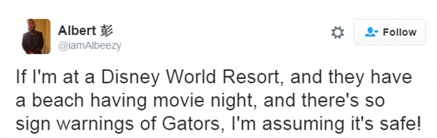 This Twitter user said he assumed the beach would be safe if there were no alerts about alligators 