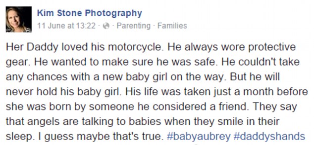Moving: 'He wanted to make sure he was safe. He couldn't take any chances with a new baby girl on the way,' photographer Kim Stone wrote on Facebook 