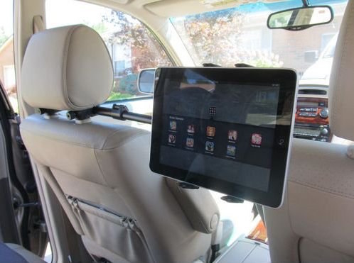 This iPad arm headrest mount ($35) for backseat movie watching.