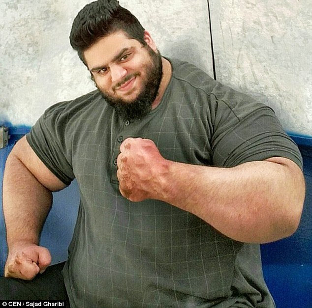 Proud: The Iranian appears confident with his size and happy to show it off to his more than 127,000 followers 