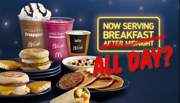 All-day breakfast was a blockbuster hit  Since last October, McDonald's has credited the all-day breakfast for being a major driving force behind their recent sales growth. Since the launch, customers ordered breakfast-menu items in droves during lunch and dinner hours which has helped drive up ticket prices during those times, Easterbrook said earlier this year.