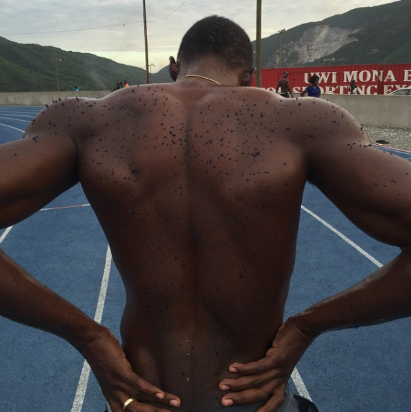 This picture of Usain Bolt covered in literal track after a day of practice: