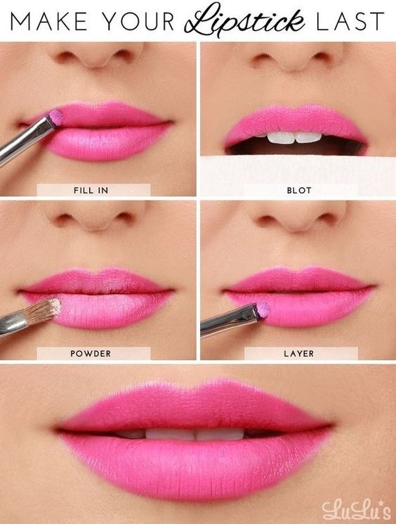 Gently tap translucent powder over the top of your lipstick to make it matte and make it last.