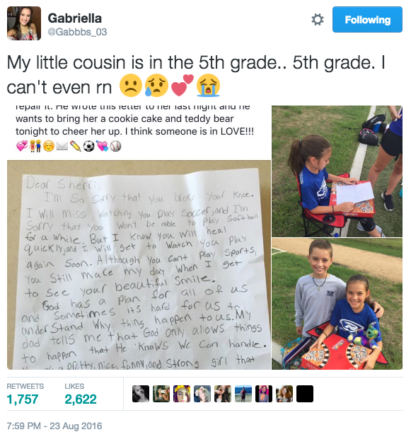 Sherri's cousin Gabriella tweeted the note, and people everywhere discovered their new relationship goals.