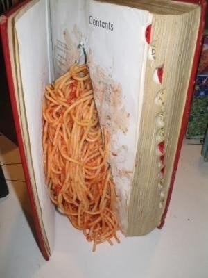 When you snuggle into bed at the end of a long day and flip open that book on your nightstand and BAM! spaghetti.