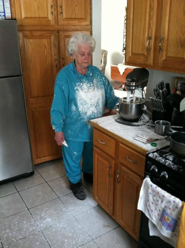 This grandma who fought a mixer and lost:
