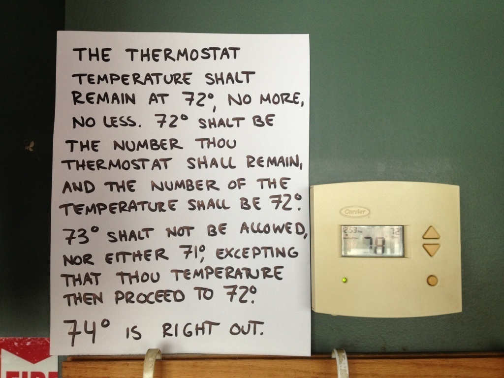 Her boss asked her to make a sign for the thermostat but he didn't expect this. This woman is Queen. You heard her. "74 is right out."
