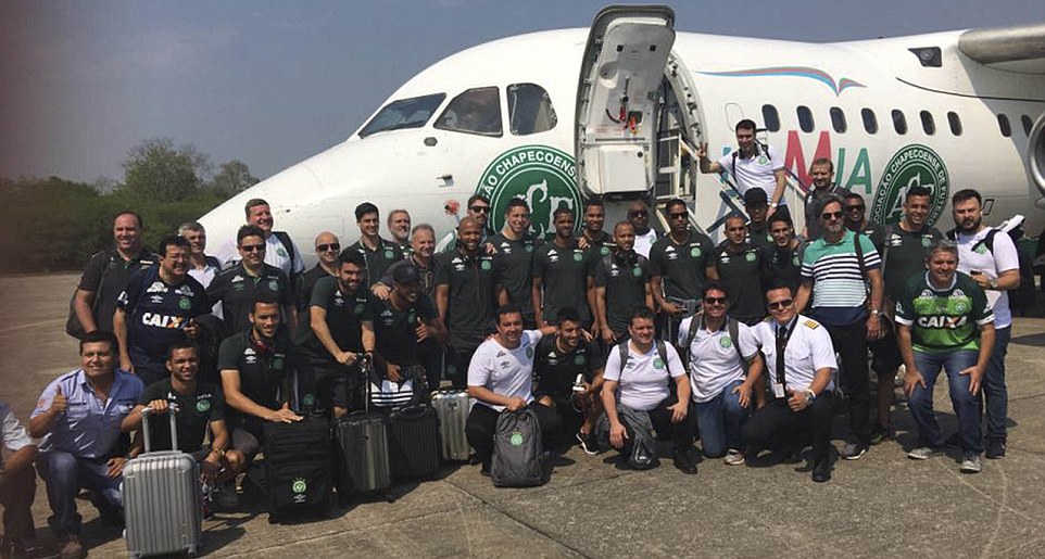 The players pose for a photograph before taking off on the doomed flight to Colombia