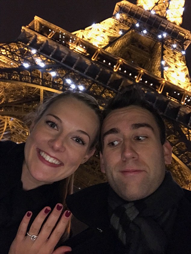 What a romantic: Neville reportedly popped the question with a dazzling diamond engagement ring in front of the Eiffel Tower in Paris last month
