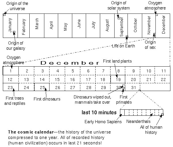 If the history of the universe was a calendar year, humans would only exist starting around 11:59 p.m. on December 31.