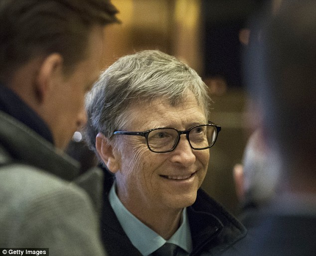 Businessman Bill Gates was spotted today in the lobby of Trump Tower, explaining to reporters that he spoke to President-elect Donald Trump about 'innovation' 