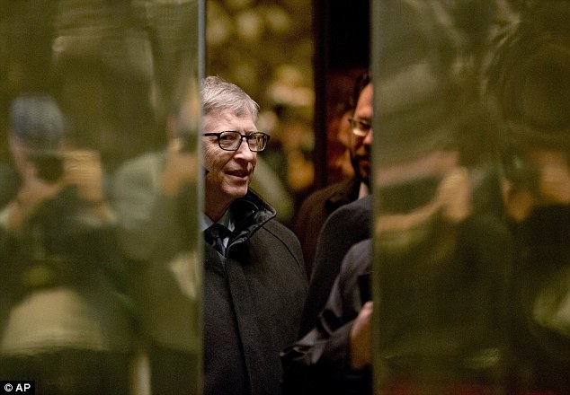 Microsoft co-founder Bill Gates didn't talk to reporters on his way into his meeting with President-elect Donald Trump, but called it a 'good time' as he was leaving 