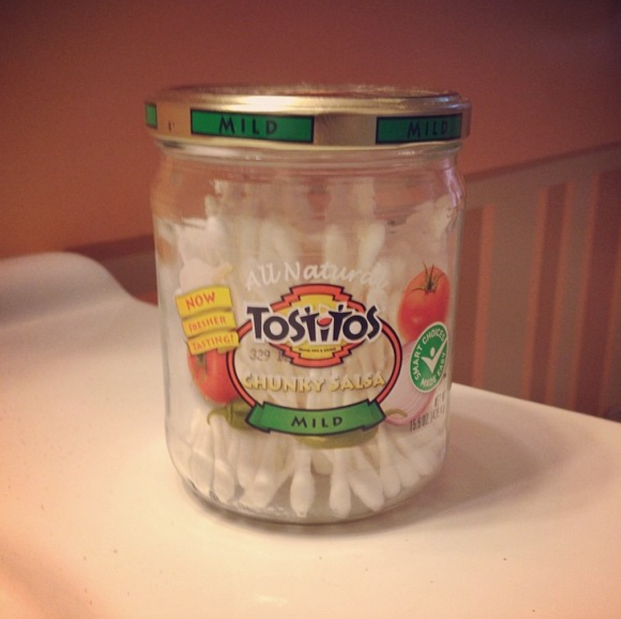 This mom who keeps Q-tips in a salsa jar.
