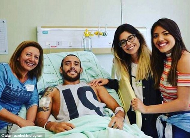 Goalkeeper Follman, one of Ruschel's (pictured in the hospital) best friends in the team, also survived, but had part of his leg amputated