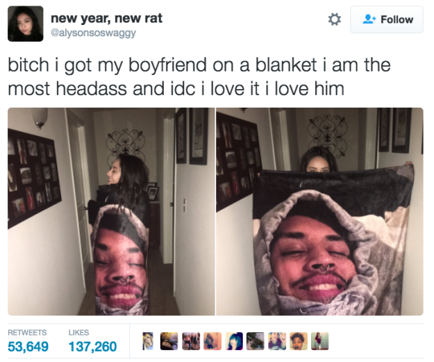 This girlfriend who got a fantastically extra blanket.