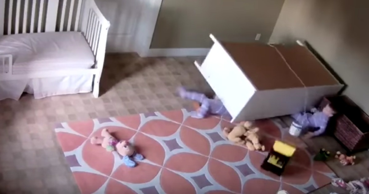 There was no time to react! One of the boys ended up crushed under the dresser.
