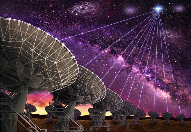 Rare and brief bursts of cosmic radio waves have puzzled astronomers since they were first detected nearly 10 years ago. Now the signals have finally been tied to a source - a dwarf galaxy more than 3 billion light years from Earth. Artist's impression pictured