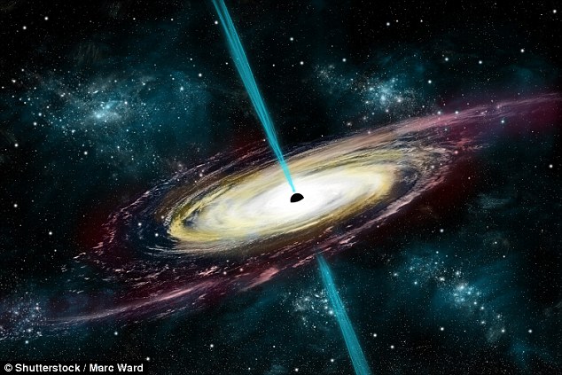 One alternative possibility is the galaxy's active nucleus, with radio emission coming from jets of material emitted from the region surrounding a supermassive black hole. Artist's concept pictured