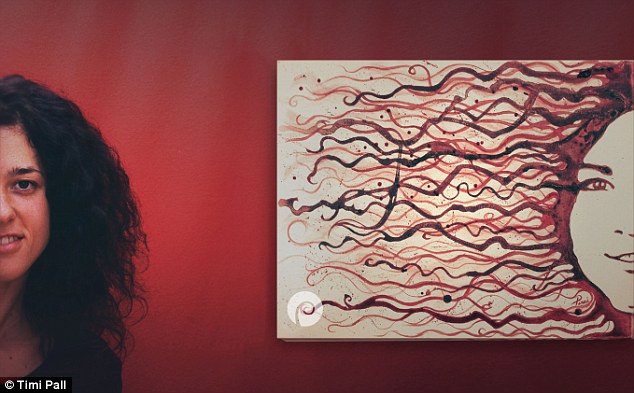 Self-portrait: The Romanian artist and graphic designer also painted herself on canvas using her menstrual blood